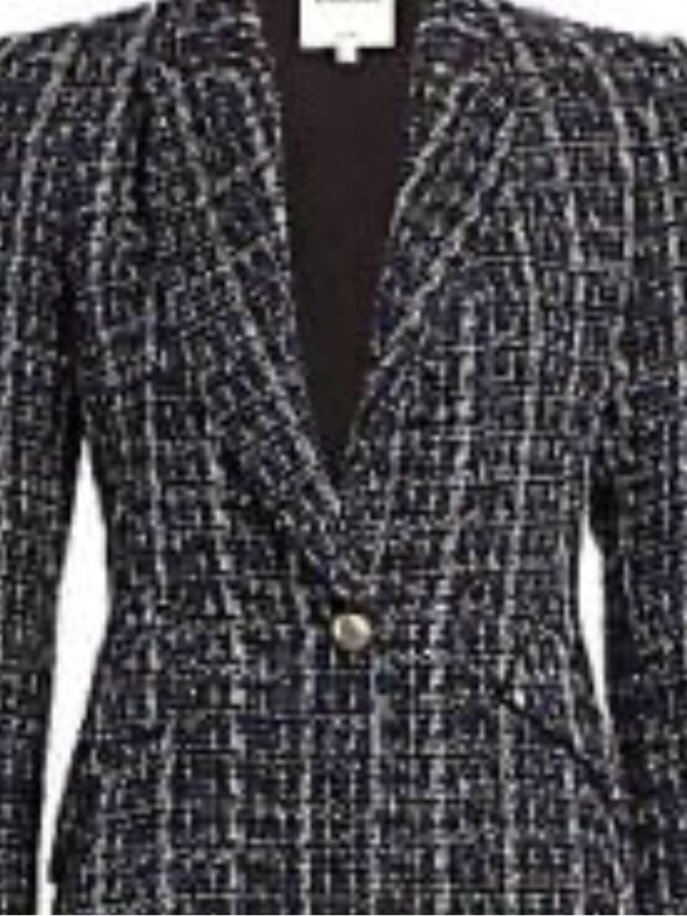 L'AGENCE Navy and White Tweed Single-Button Blazer